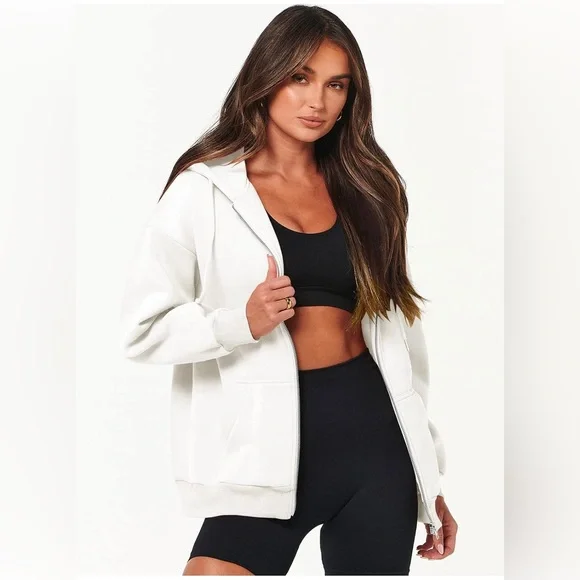 ANRABESS Women's Oversized Zip Up Hoodie Y2K Casual Drawstring Jacket NW… - Picture 2 of 10